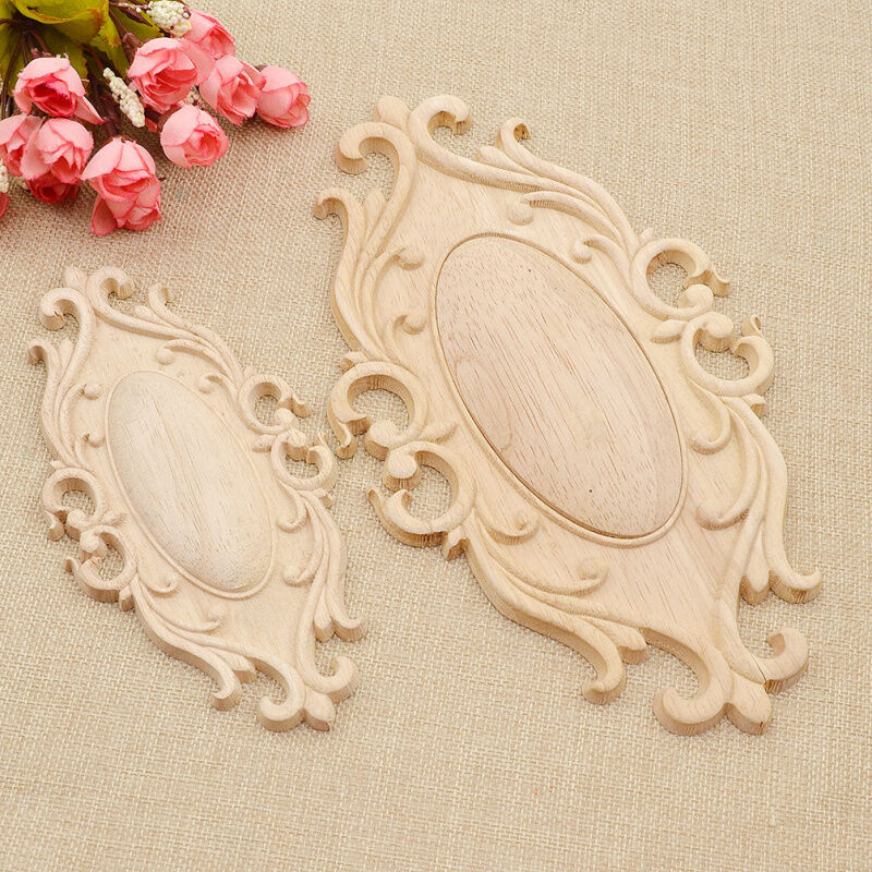 Oval Wood Carved Corner Onlay Applique Unpainted Furniture Decorative Figurines